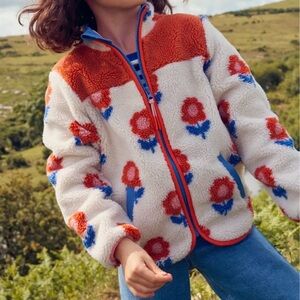 Mini Boden Eden Floral Fleece Sherpa Full Zip Jacket size 9-10y